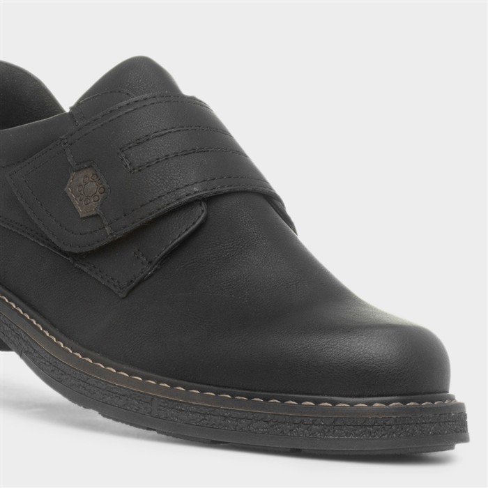 Jason Mens Black Easy Fasten Wide Fit Shoe