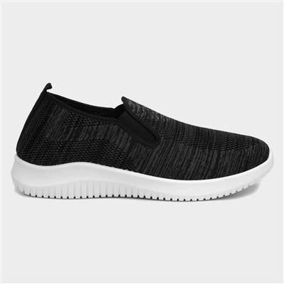 Mens Black Knitted Slip On Casual Shoe