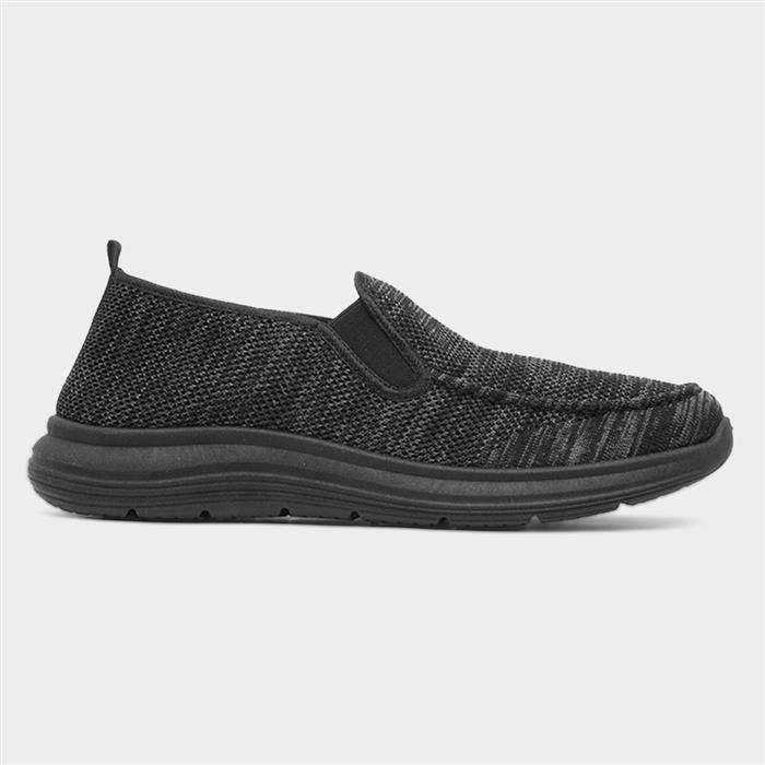 Mens Black Knitted Slip On Gusset Casual Shoe