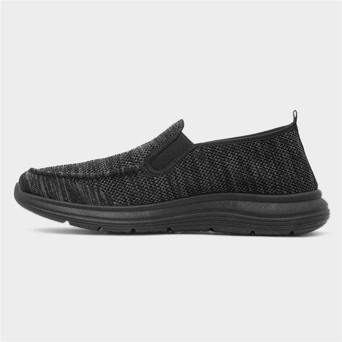 Mens Black Knitted Slip On Gusset Casual Shoe