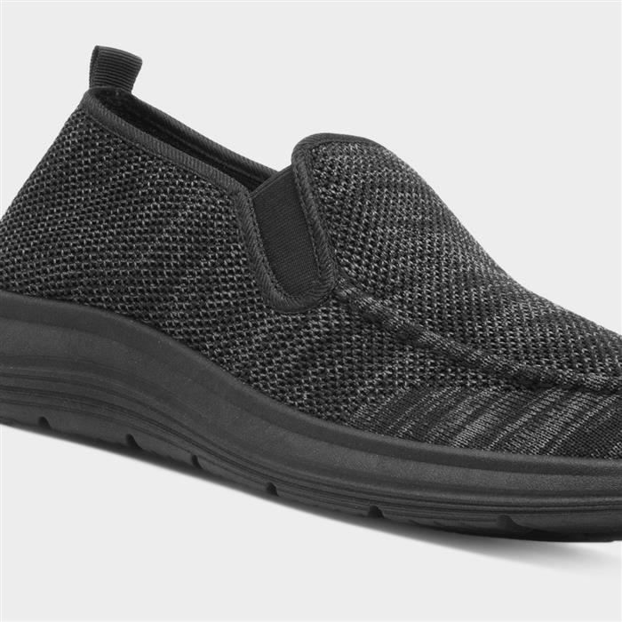 Mens Black Knitted Slip On Gusset Casual Shoe