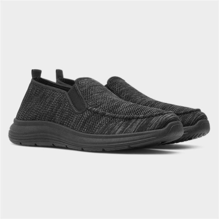Mens Black Knitted Slip On Gusset Casual Shoe