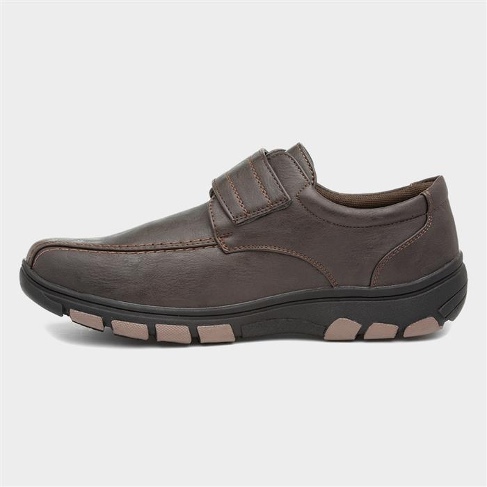 Mens Brown Easy Fasten Shoe