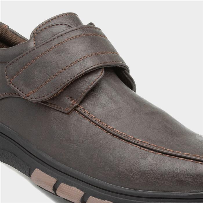 Mens Brown Easy Fasten Shoe