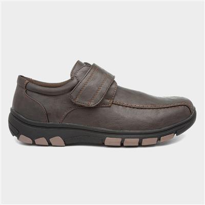 Mens  Brown Easy Fasten Shoe