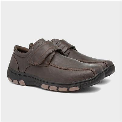Mens Brown Easy Fasten Shoe