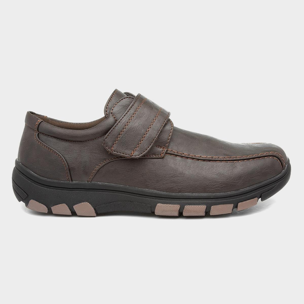 Mens Brown Easy Fasten Shoe