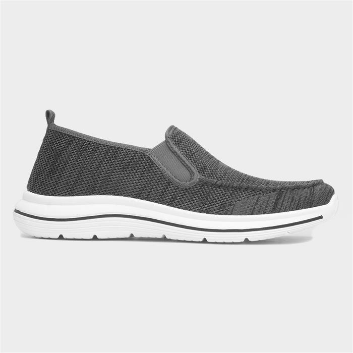 Mens Grey Knitted Slip On Gusset Casual Shoe