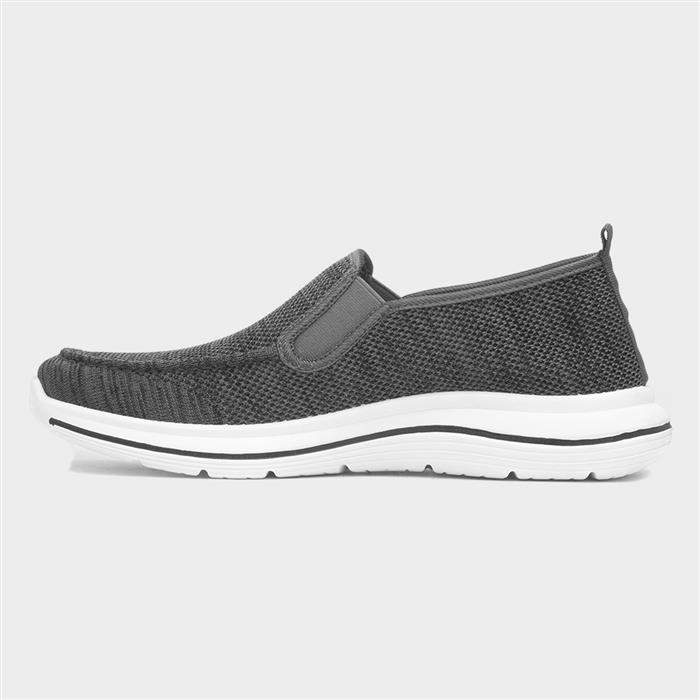 Mens Grey Knitted Slip On Gusset Casual Shoe