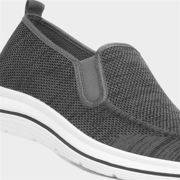 Mens Grey Knitted Slip On Gusset Casual Shoe