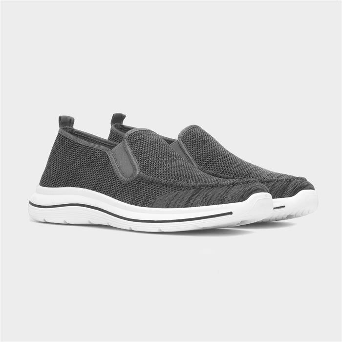 Mens Grey Knitted Slip On Gusset Casual Shoe