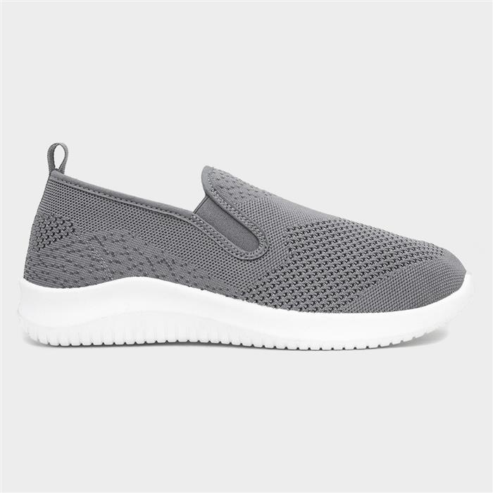 Mens Grey Slip On Knitted Gusset Canvas Shoe