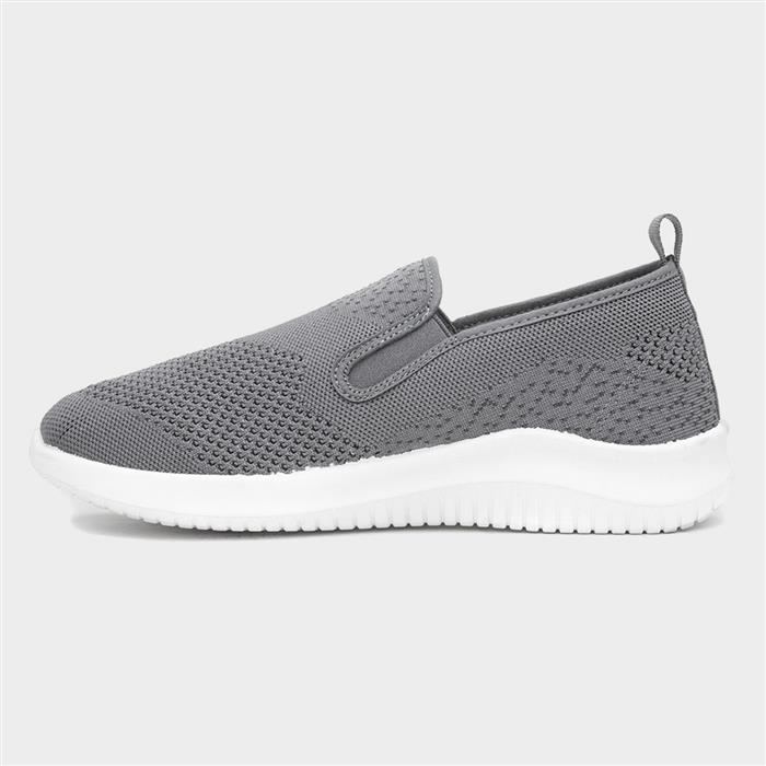 Mens Grey Slip On Knitted Gusset Canvas Shoe