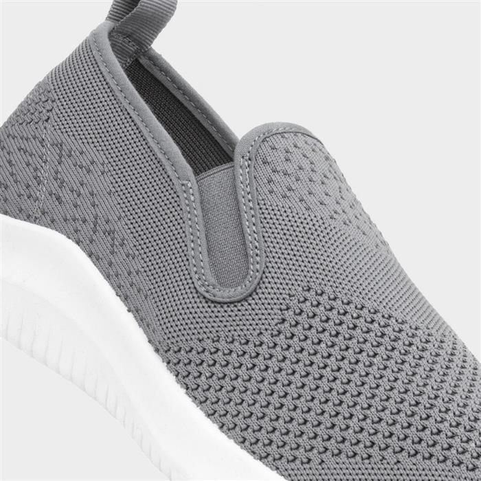 Mens Grey Slip On Knitted Gusset Canvas Shoe