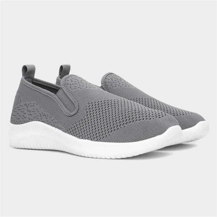 Mens Grey Slip On Knitted Gusset Canvas Shoe