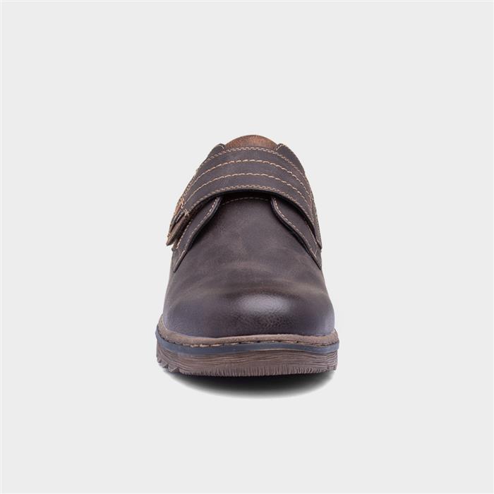 Steve Mens Brown Easy Fasten Wide Fit Shoe