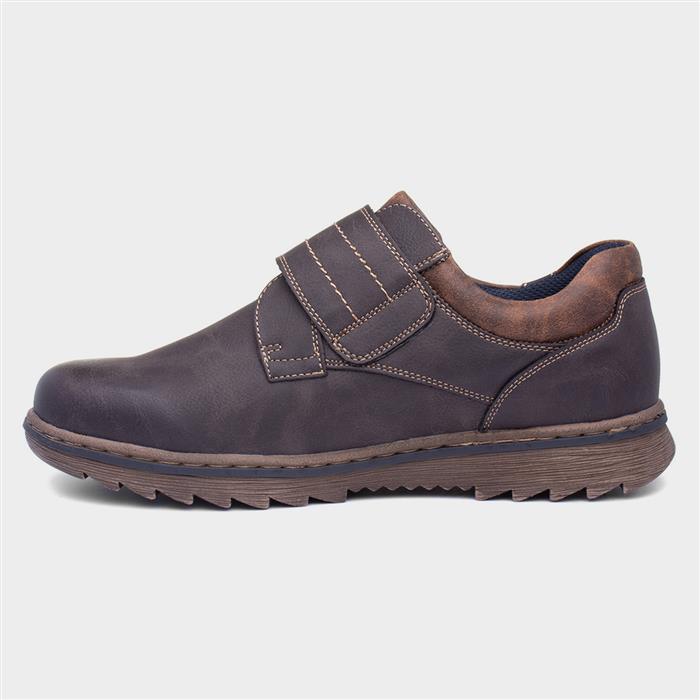 Steve Mens Brown Easy Fasten Wide Fit Shoe