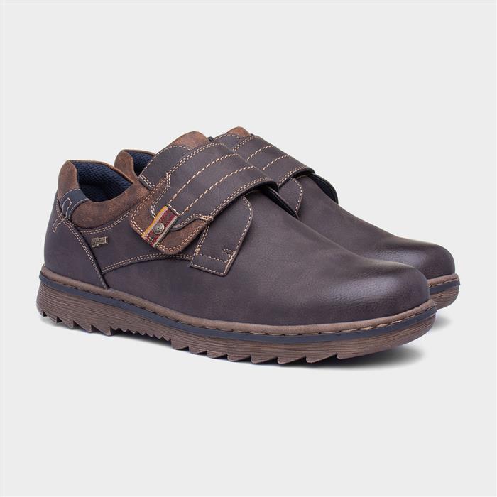 Steve Mens Brown Easy Fasten Wide Fit Shoe