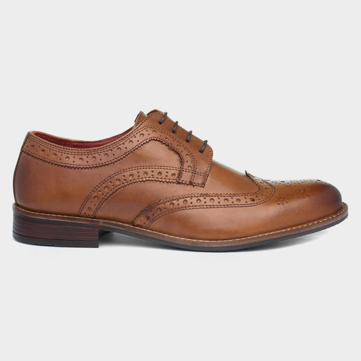 Milton Mens Tan Leather Brogue Shoes