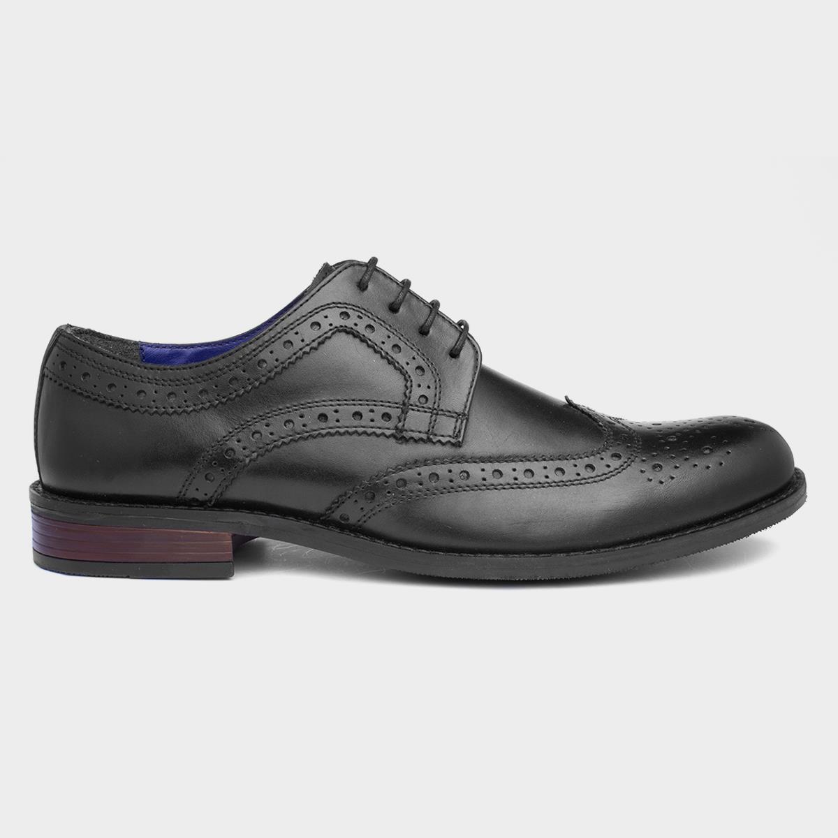 Chiesa Mens Black Leather Brogue Shoe