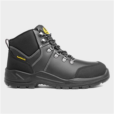 Mens Black Leather Lace Up Safety Boot