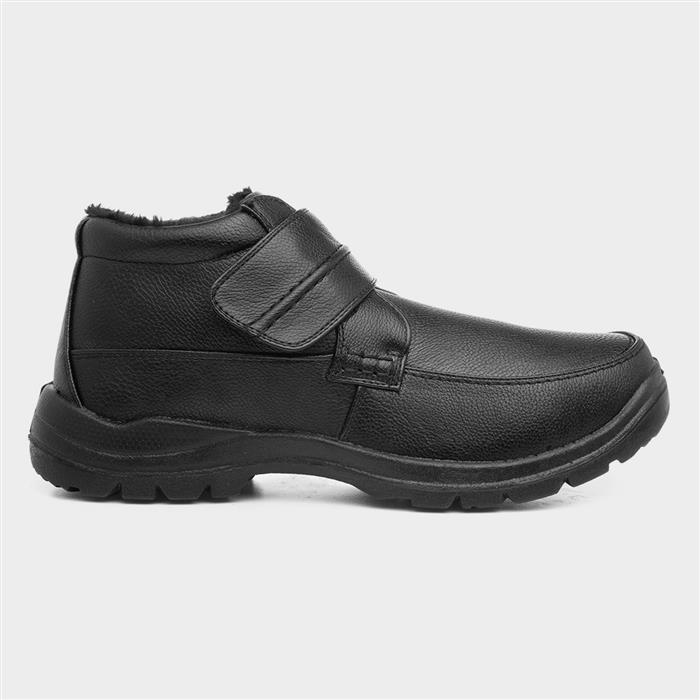 Mens Black Faux Fur Lined Easy Fasten Boot