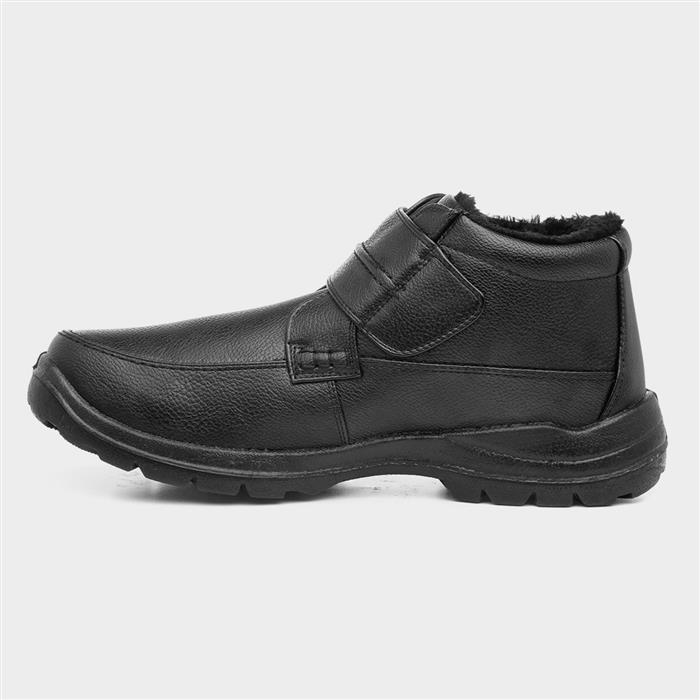 Mens Black Faux Fur Lined Easy Fasten Boot