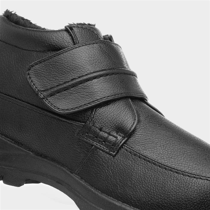 Mens Black Faux Fur Lined Easy Fasten Boot