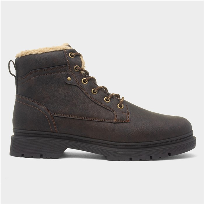 Ray Mens Brown Warm Lined Lace Up Boot