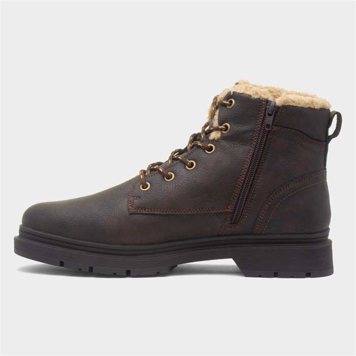 Ray Mens Brown Warm Lined Lace Up Boot