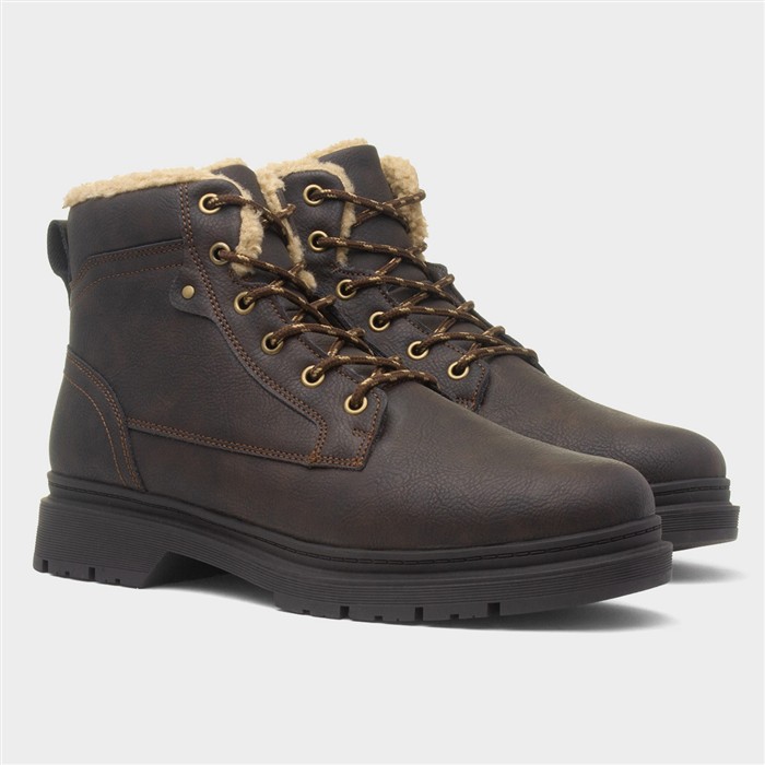 Ray Mens Brown Warm Lined Lace Up Boot