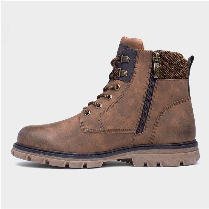 Leema Mens Tan Lace Up Ankle Boot