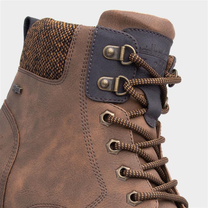 Leema Mens Tan Lace Up Ankle Boot