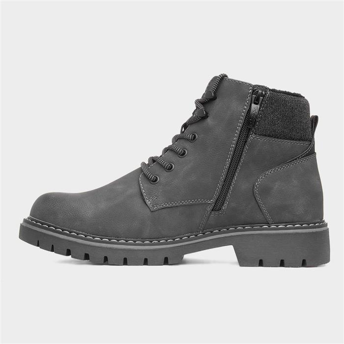Jay Mens Grey Wide Fit Lace Up Ankle Boot