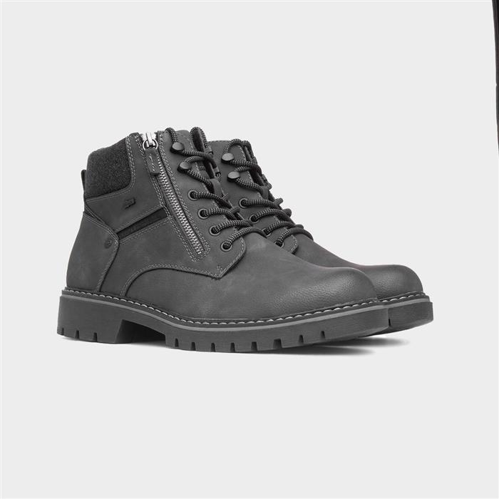 Jay Mens Grey Wide Fit Lace Up Ankle Boot
