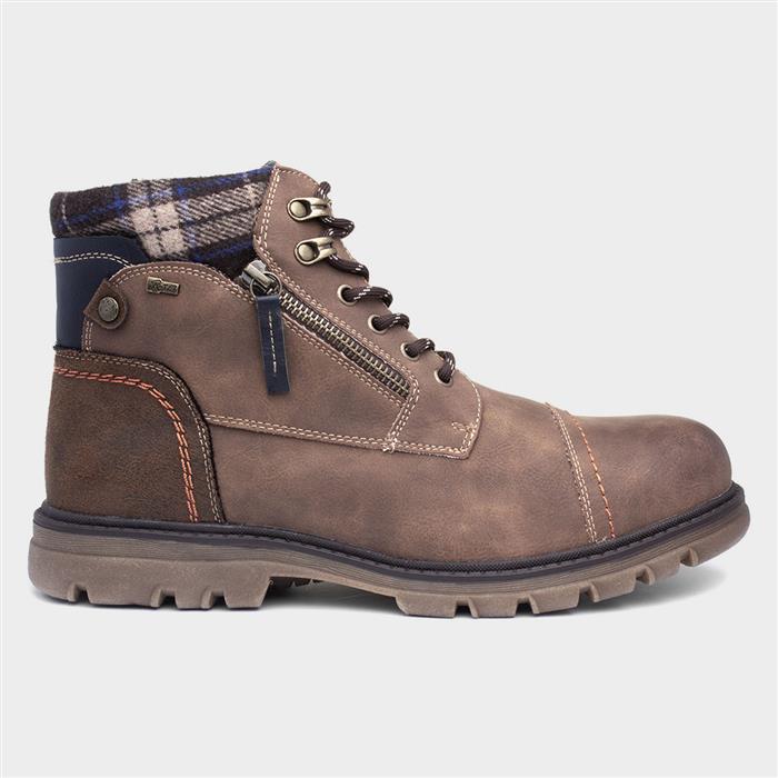 Chris Mens Cognac Brown Tartan Zip Up Boot