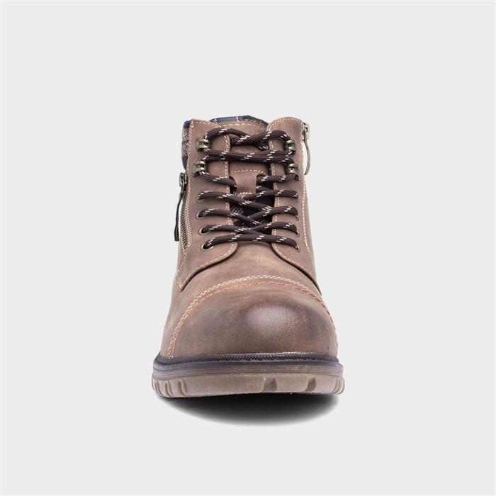Chris Mens Cognac Brown Tartan Zip Up Boot