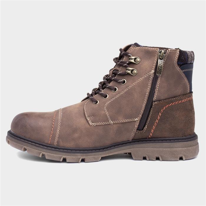 Chris Mens Cognac Brown Tartan Zip Up Boot