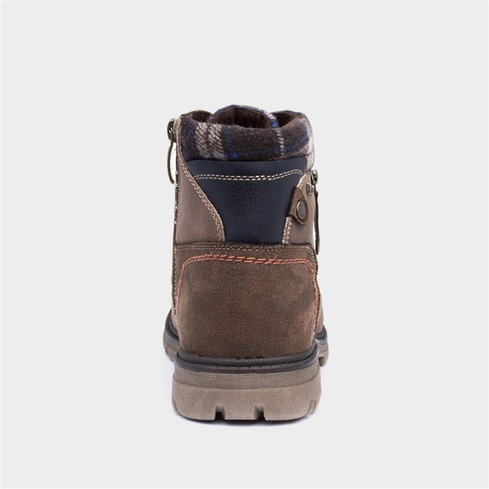 Chris Mens Cognac Brown Tartan Zip Up Boot