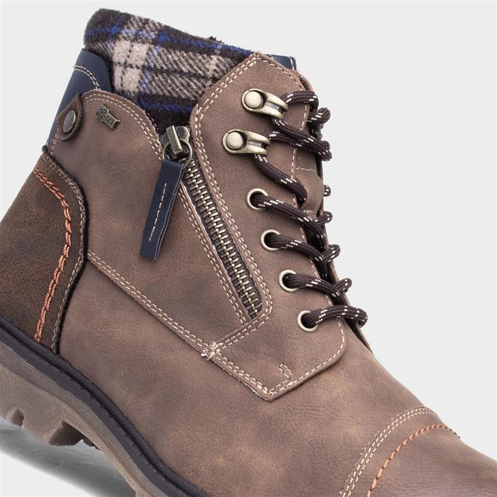 Chris Mens Cognac Brown Tartan Zip Up Boot
