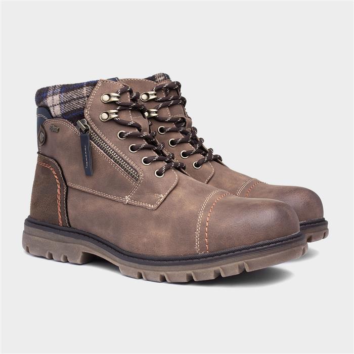 Chris Mens Cognac Brown Tartan Zip Up Boot