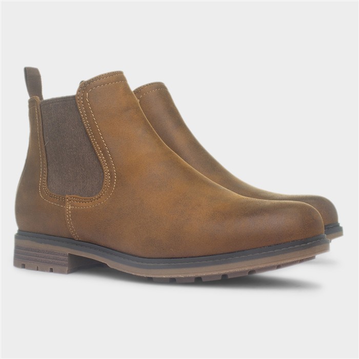 Mens Tan Pull On Chelsea Ankle Boot