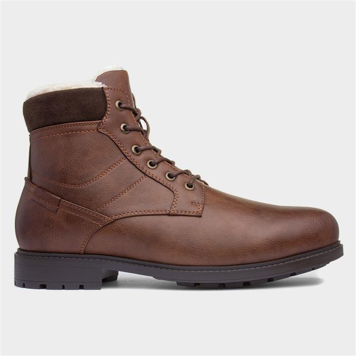 Mens Tan Fleece Lined Lace Up Ankle Boot