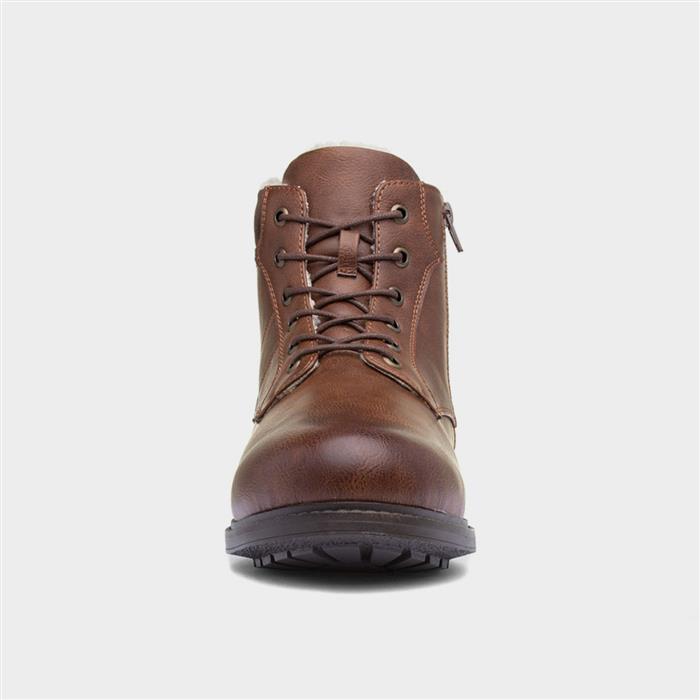 Mens Tan Fleece Lined Lace Up Ankle Boot