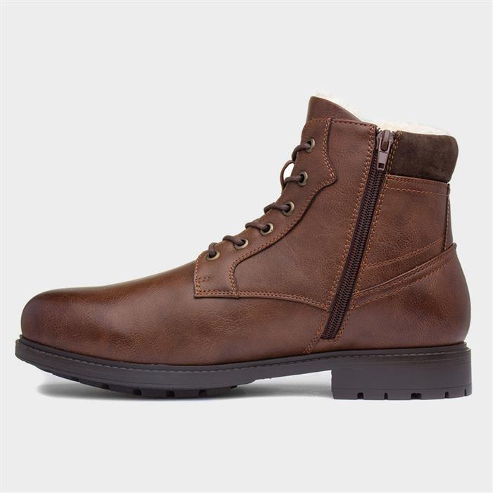 Mens Tan Fleece Lined Lace Up Ankle Boot