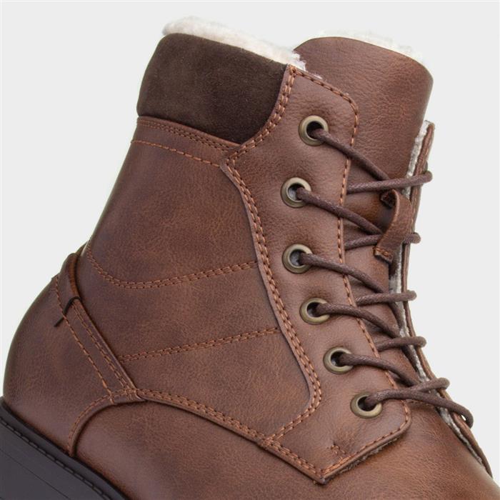 Mens Tan Fleece Lined Lace Up Ankle Boot
