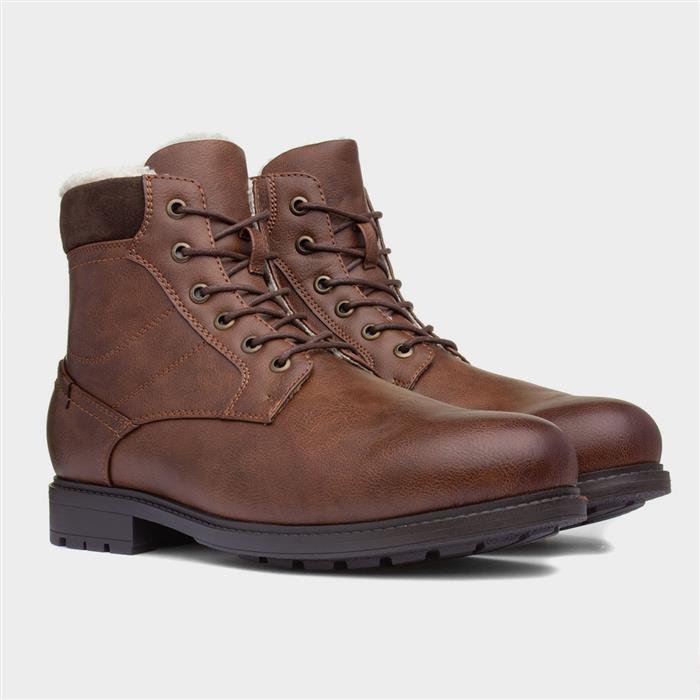Mens Tan Fleece Lined Lace Up Ankle Boot