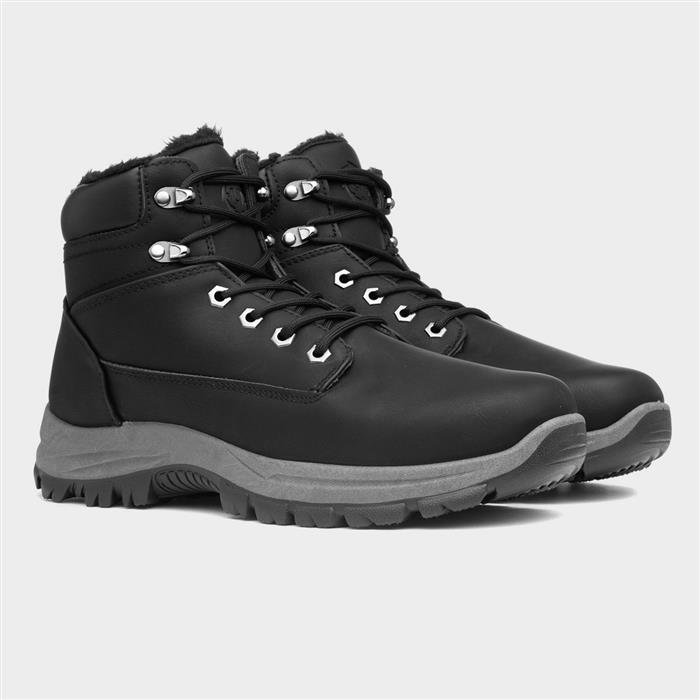 Mens Black Warm Lined Lace Up Boot