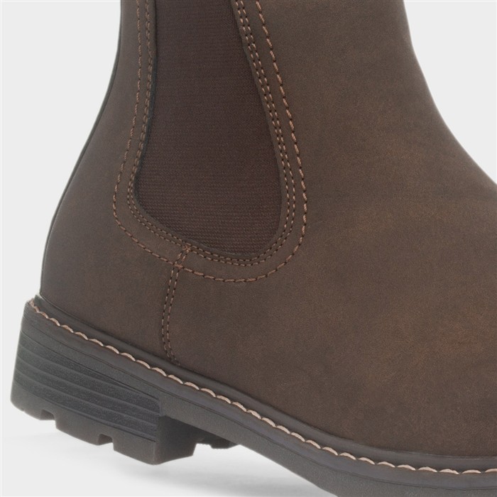 Mens Brown Pull On Chelsea Ankle Boot