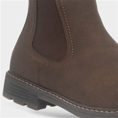 Mens Brown Pull On Chelsea Ankle Boot